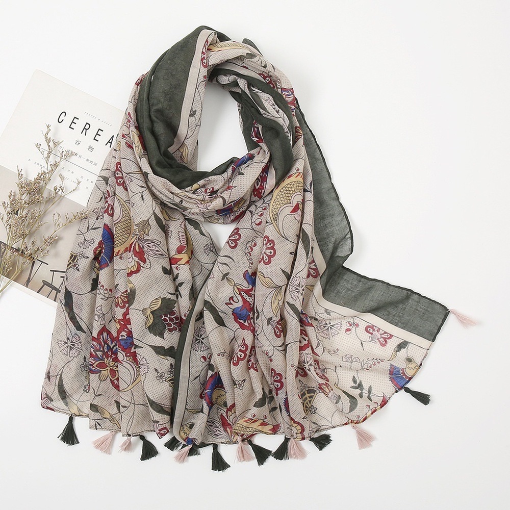 Women scarf new style army green cotton and linen fashion printed scarf